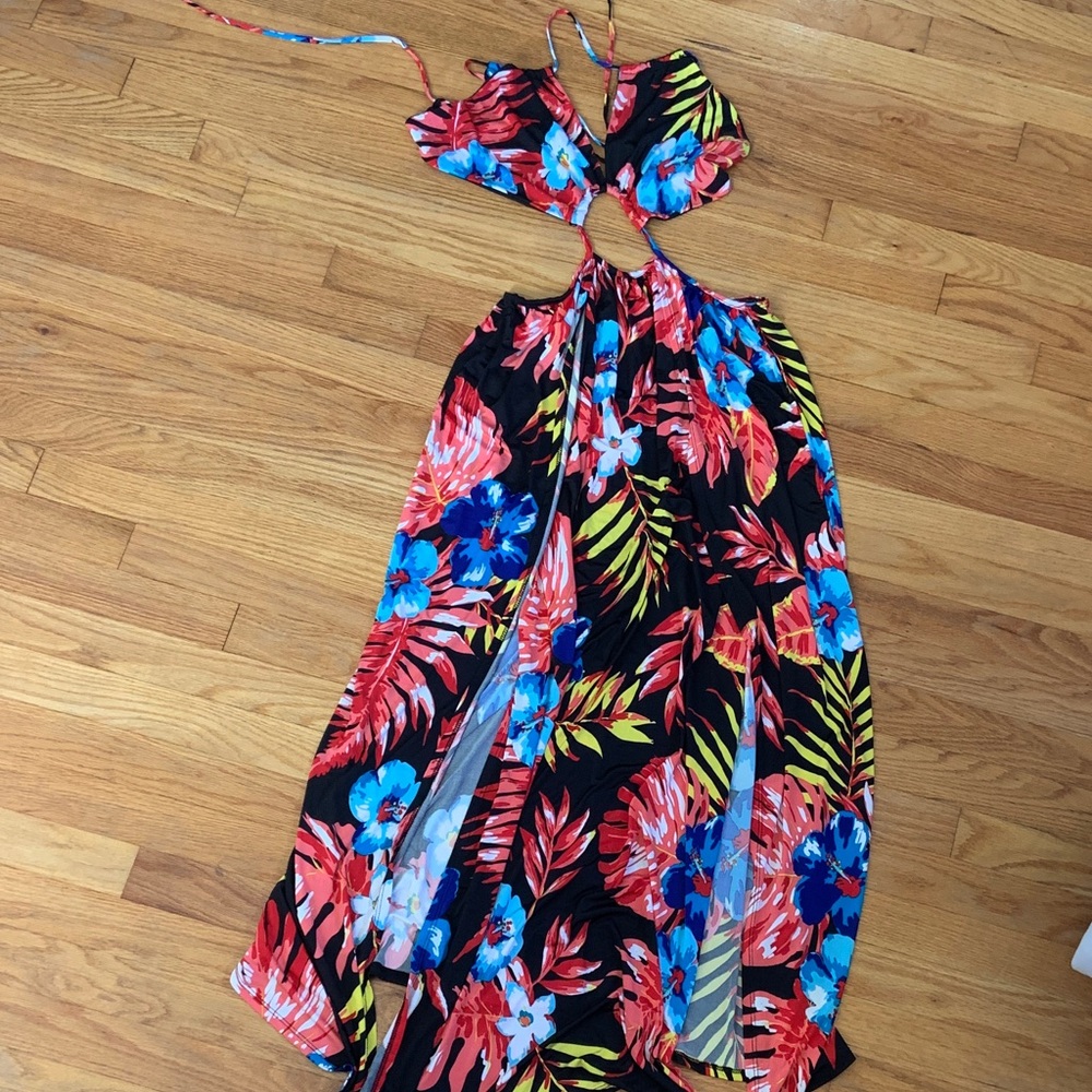 Tropical Floral Cutout Maxi Dress